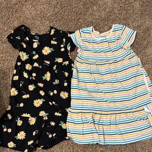 Old Navy Black Floral and Multicolor Striped Kids Dresses